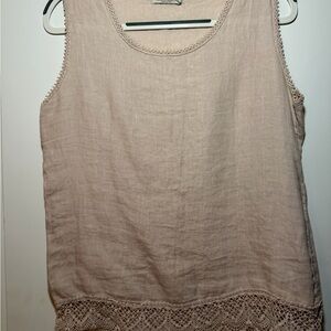 Chic Lace Trim Beige Tank Top